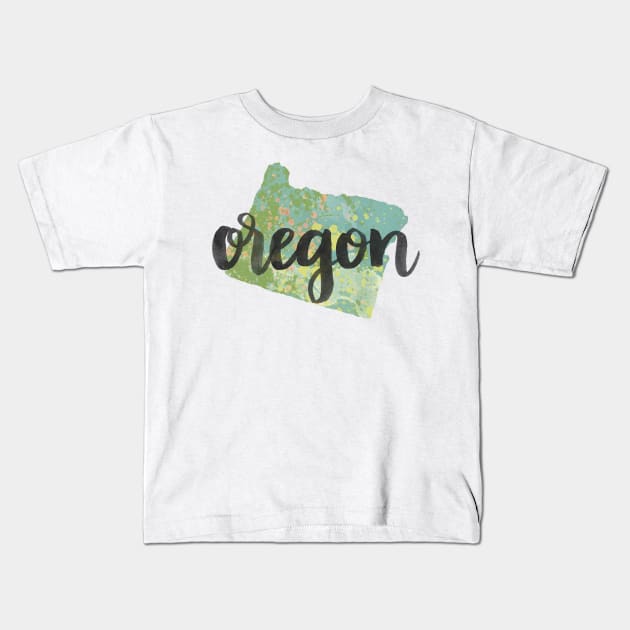 oregon - calligraphy and abstract state outline Kids T-Shirt by randomolive